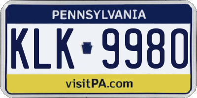 PA license plate KLK9980