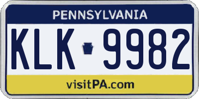PA license plate KLK9982