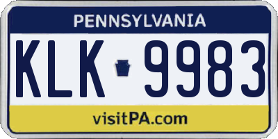 PA license plate KLK9983
