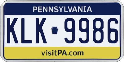 PA license plate KLK9986
