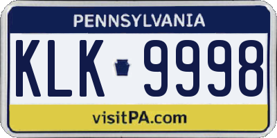 PA license plate KLK9998