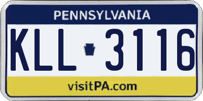 PA license plate KLL3116