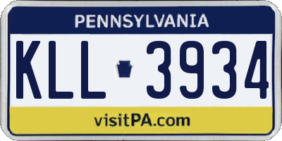 PA license plate KLL3934
