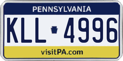 PA license plate KLL4996