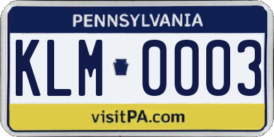 PA license plate KLM0003