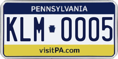 PA license plate KLM0005