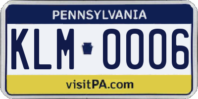 PA license plate KLM0006
