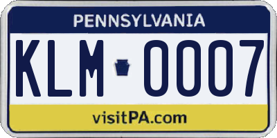 PA license plate KLM0007
