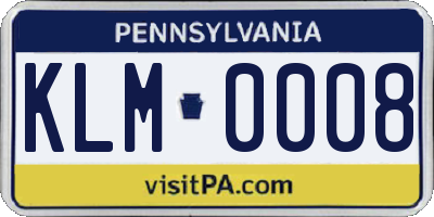PA license plate KLM0008