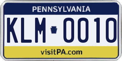 PA license plate KLM0010