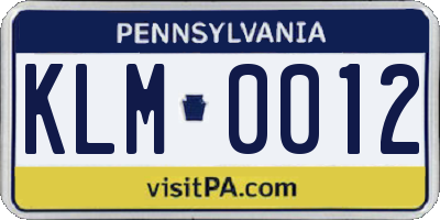 PA license plate KLM0012