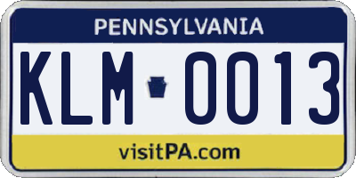 PA license plate KLM0013