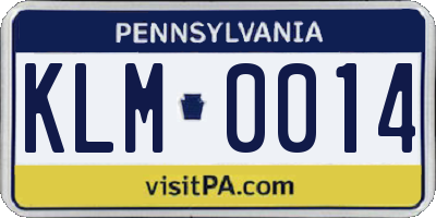 PA license plate KLM0014