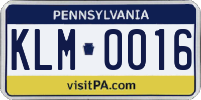 PA license plate KLM0016