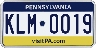 PA license plate KLM0019