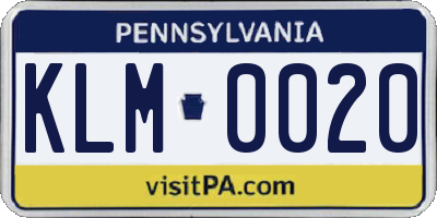PA license plate KLM0020