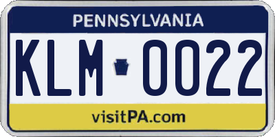 PA license plate KLM0022
