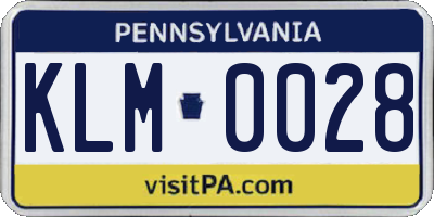 PA license plate KLM0028