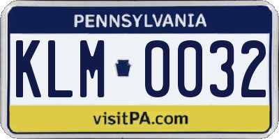 PA license plate KLM0032