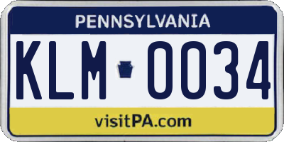 PA license plate KLM0034