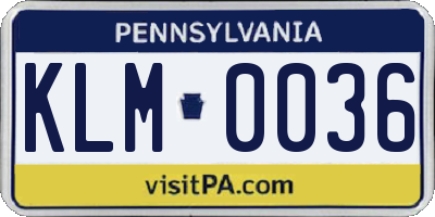 PA license plate KLM0036