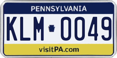PA license plate KLM0049