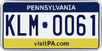 PA license plate KLM0061
