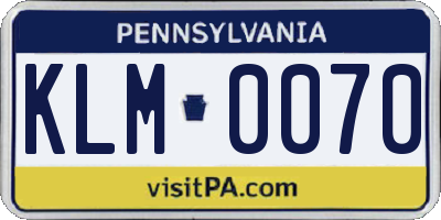 PA license plate KLM0070