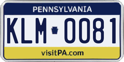 PA license plate KLM0081