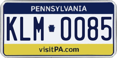 PA license plate KLM0085