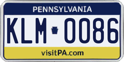 PA license plate KLM0086