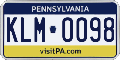 PA license plate KLM0098