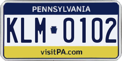 PA license plate KLM0102