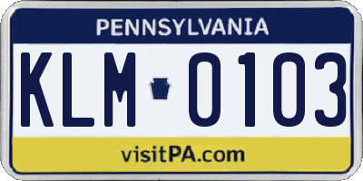 PA license plate KLM0103