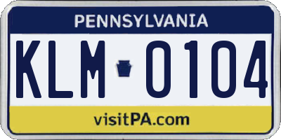 PA license plate KLM0104