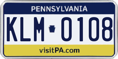 PA license plate KLM0108