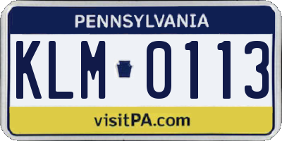 PA license plate KLM0113