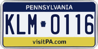 PA license plate KLM0116