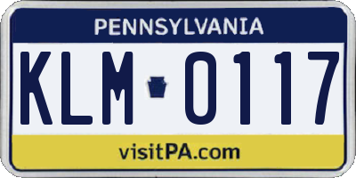 PA license plate KLM0117