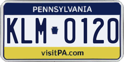 PA license plate KLM0120