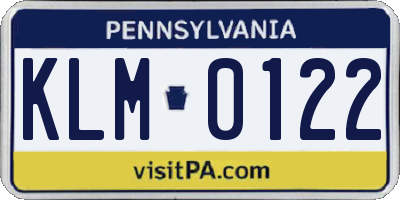 PA license plate KLM0122