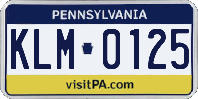 PA license plate KLM0125