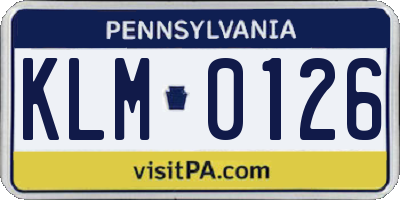 PA license plate KLM0126