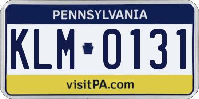 PA license plate KLM0131