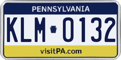 PA license plate KLM0132