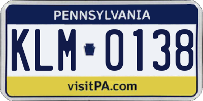 PA license plate KLM0138
