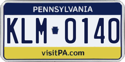 PA license plate KLM0140