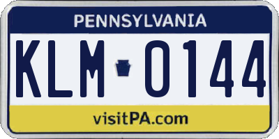 PA license plate KLM0144