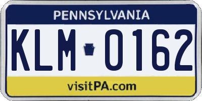 PA license plate KLM0162