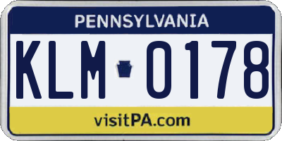 PA license plate KLM0178